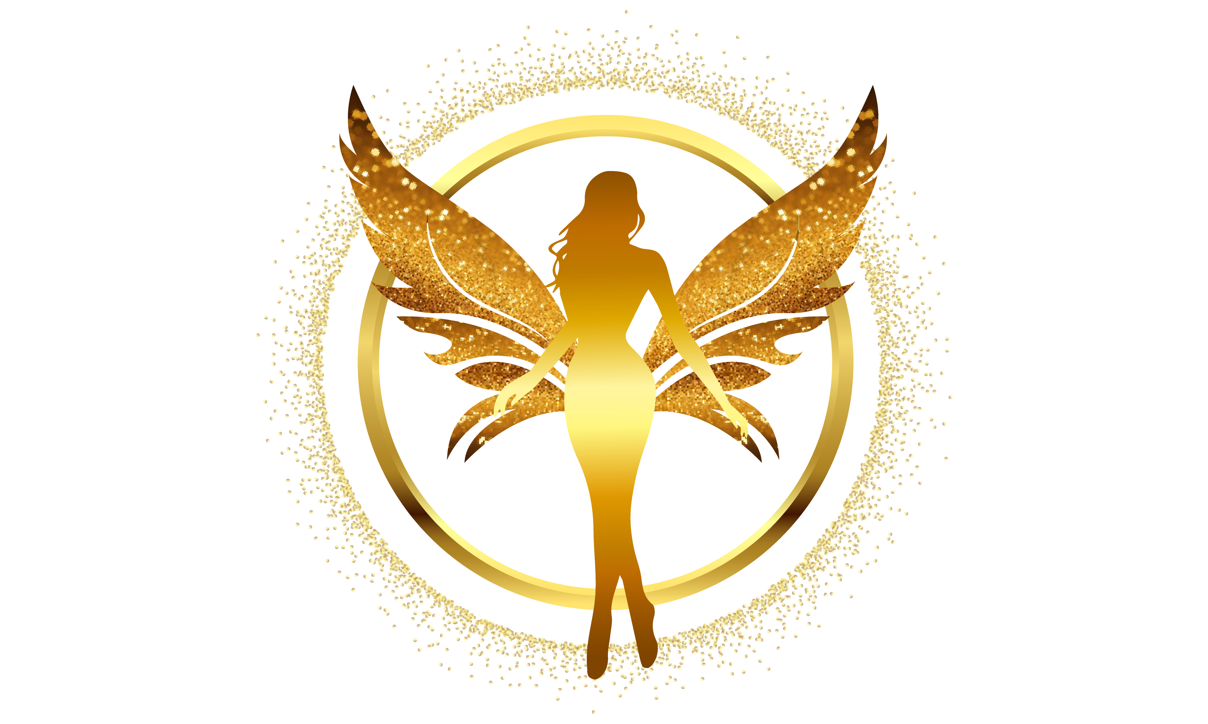 Logo doré Un Rêve de Fée – Évènement avec silhouette ailée dans un cercle lumineux
